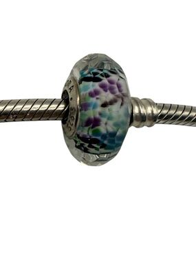 Pandora Tropical Sea Glass Murano Charm Faceted Blue Green Purple Retired 925